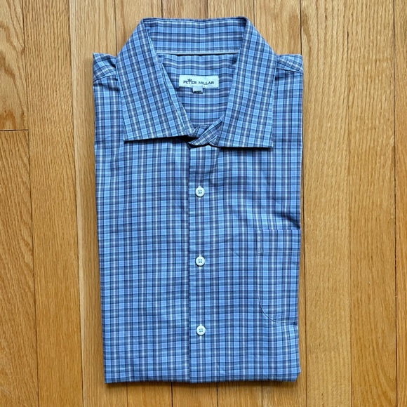 Peter Millar Men’s Long Sleeve Performance Dress Shirt 2XL Blue White Plaid - Picture 1 of 2